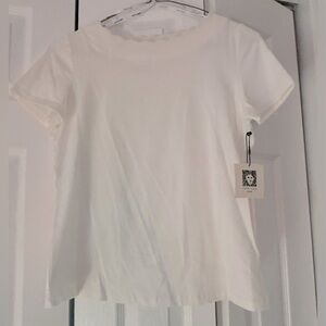 NWT petite small Anne Klein white scalloped neck tshirt